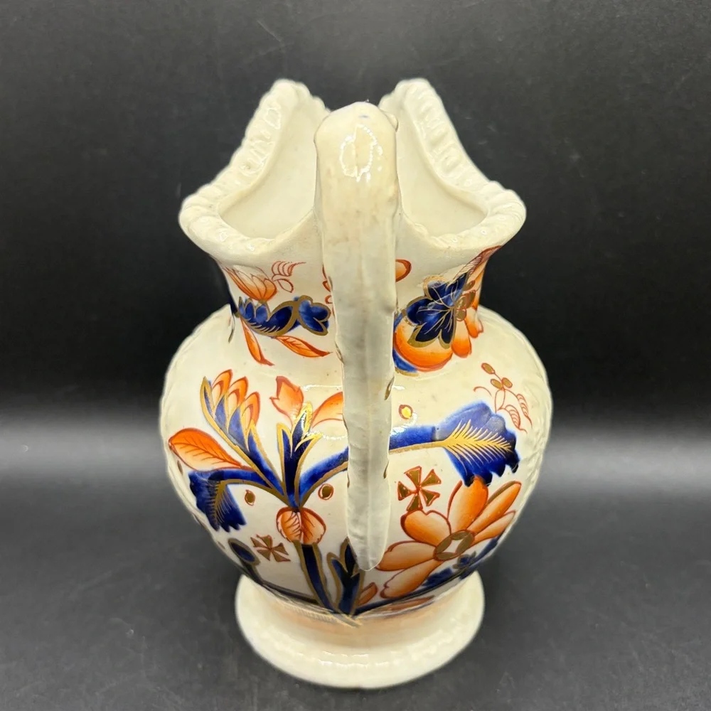 Antique Hand Painted Imari Imariware Ceramic Floral Flower Bouquet Pitcher Jug
